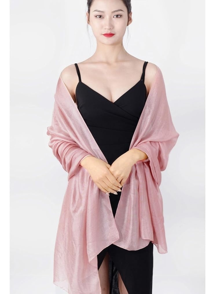 QBSM Womens Large Pink Silky Shawls and Wraps for Bridal Wedding Party Evening Dresses - Image 3